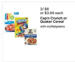 Walgreens Cap'n Crunch or Quaker Cereal offer