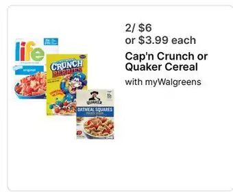Walgreens Cap'n Crunch or Quaker Cereal offer