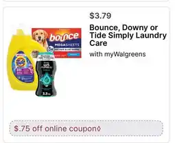 Walgreens Bounce, Downy or Tide Simply Laundry Care offer