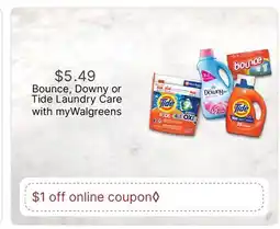 Walgreens Bounce, Downy or Tide Laundry Care offer