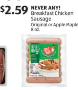 Aldi NEVER ANY! Breakfast Chicken Sausage offer