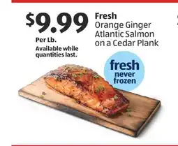 Aldi Fresh Orange Ginger Atlantic Salmon on a Cedar Plank offer