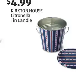 Aldi KIRKTON HOUSE Citronella Tin Candle offer