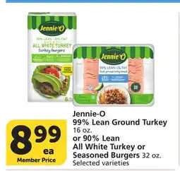 Vons Jennie-O 99% Lean Ground Turkey 16 oz. or 90% Lean All White Turkey or Seasoned Burgers 32 oz offer
