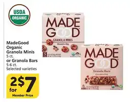 Vons MadeGood Organic Granola Minis 5 ct. or Granola Bars 5-6 ct offer
