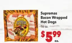 Vallarta Supermarkets Supremas Bacon Wrapped Hot Dogs offer
