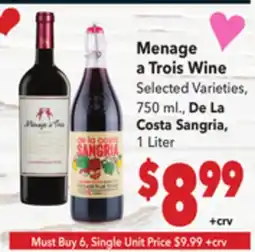 Vallarta Supermarkets Menage a Trois Wine offer