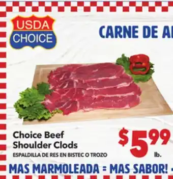 Vallarta Supermarkets Choice Beef Shoulder Clods / ESPADILLA DE RES BISTEC O TROZO offer