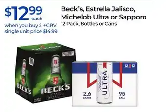 Rite Aid Beck's, Estrella Jalisco, Michelob Ultra or Sapporo offer
