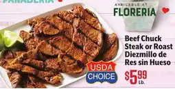 Vallarta Supermarkets Beef Chuck Steak or Roast/Diezmillo de Res sin Hueso offer