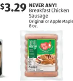 Aldi NEVER ANY! Breakfast Chicken Sausage offer