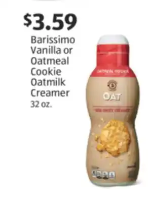 Aldi Barissimo Vanilla or Oatmeal Cookie Oatmilk Creamer offer