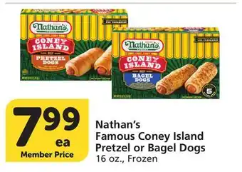 Albertsons Nathan's Famous Coney Island Pretzel or Bagel Dogs offer