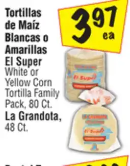 El Super White or Yellow Corn Tortilla Family Pack, 80 Ct. La Grandota, 48 Ct offer