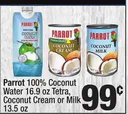 Super King Markets Parrot 100% Coconut Water 16.9 oz Tetra, Coconut Cream or Milk 13.5 oz offer
