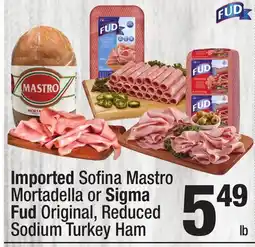 Super King Markets Imported Sofi na Mastro Mortadella or Sigma Fud Original, Reduced Sodium Turkey Ham offer
