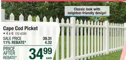 Menards Yardworks 4 x 6 White Vinyl Cape Cod Picket Fence Panel offer