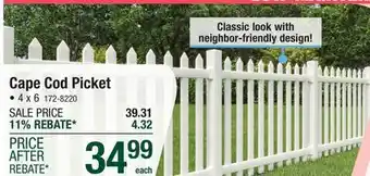Menards Yardworks 4 x 6 White Vinyl Cape Cod Picket Fence Panel offer