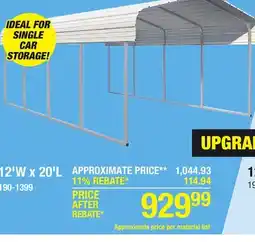 Menards VersaTube 12' W x 20' L x 7' H Storage Shelter Material List offer
