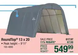 Menards ShelterLogic RoundTop 13 x 20 x 10 Gray Fabric Instant Carport Shelter offer