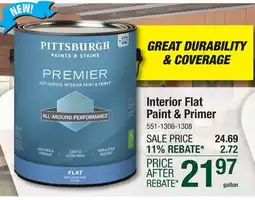 Menards Pittsburgh Paints & Stains Premier 100% Acrylic Interior Flat Pita Bread Paint & Primer - 1 gal offer