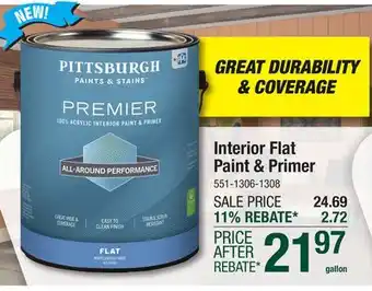 Menards Pittsburgh Paints & Stains Premier 100% Acrylic Interior Flat Pita Bread Paint & Primer - 1 gal offer
