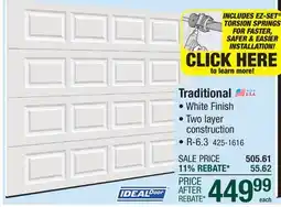 Menards Ideal Door Traditional 9' x 7' White Insulated Garage Door (R-Value 6.3) offer