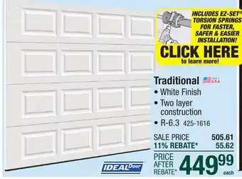 Menards Ideal Door Traditional 9' x 7' White Insulated Garage Door (R-Value 6.3) offer