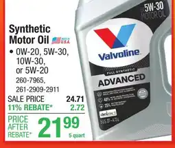 Menards Valvoline Advanced Full Synthetic SAE 0W-20 Motor Oil - 5 Quart offer