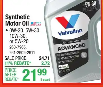 Menards Valvoline Advanced Full Synthetic SAE 0W-20 Motor Oil - 5 Quart offer