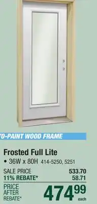 Menards Mastercraft Frosted 36W x 80H Primed Steel Full Lite Prehung Exterior Door - Right Inswing offer