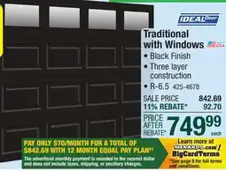 Menards Ideal Door Traditional 9' x 7' Black Insulated Garage Door with Windows (R-Value 6.5) offer