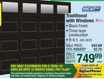 Menards Ideal Door Traditional 9' x 7' Black Insulated Garage Door with Windows (R-Value 6.5) offer