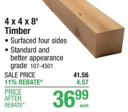 Menards 4 x 4 x 8' Red Cedar Timber offer