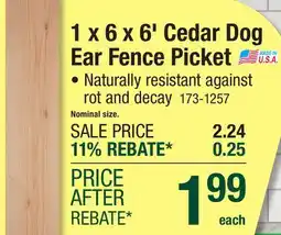 Menards 1 x 6 x 6 Cedar Dog Ear Fence Picket offer