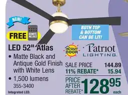 Menards Patriot Lighting Atlas 52 Matte Black Indoor/Outdoor LED Ceiling Fan with Remote offer