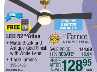 Menards Patriot Lighting Atlas 52 Matte Black Indoor/Outdoor LED Ceiling Fan with Remote offer