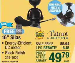 Menards Patriot Lighting Silas 16 Black Indoor/Outdoor Ceiling Fan with Remote offer