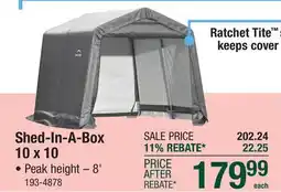 Menards ShelterLogic Peak Shed-in-a-Box 10 x 10 x 8 Gray Fabric Carport Shelter offer