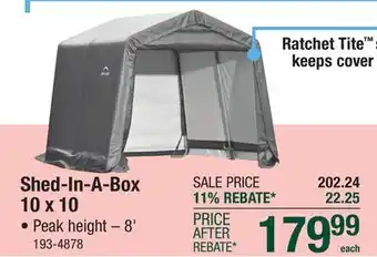 Menards ShelterLogic Peak Shed-in-a-Box 10 x 10 x 8 Gray Fabric Carport Shelter offer