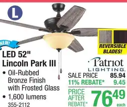 Menards Patriot Lighting Quick Install Lincoln Park III 52 Oil-Rubbed Bronze Indoor 2-Light Ceiling Fan offer
