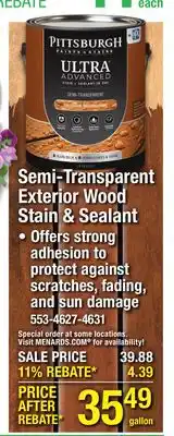 Menards Pittsburgh Paints & Stains Ultra Advanced Semi-Transparent Cinder Wood Stain - 1 gal offer