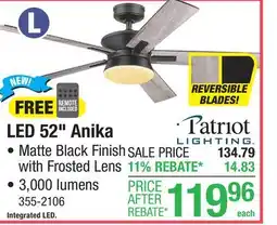 Menards Patriot Lighting Quick Install Anika 52 Matte Black Indoor LED Ceiling Fan with Remote offer