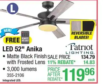 Menards Patriot Lighting Quick Install Anika 52 Matte Black Indoor LED Ceiling Fan with Remote offer