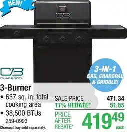 Menards Char-Broil Pro Series 3-Burner Gas Grill and Griddle with Side Burner offer