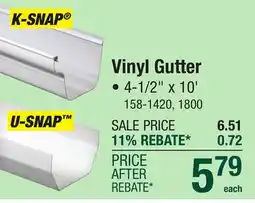 Menards KP K-Snap 4-1/2 x 10' White Vinyl Gutter offer