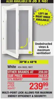 Menards Performax 30W x 48H White Left-Hinge Vinyl Casement Window with Nailing Flange offer
