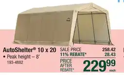 Menards ShelterLogic Peak AutoShelter 10' x 20' x 8' Sandstone Fabric Carport Shelter offer