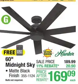 Menards Hunter Midnight Sky 60 Matte Black Indoor/Outdoor Ceiling Fan offer
