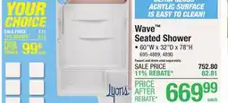 Menards Lyons Wave 60W x 32D x 78H White Seated Shower with Left Drain (4-Piece) offer
